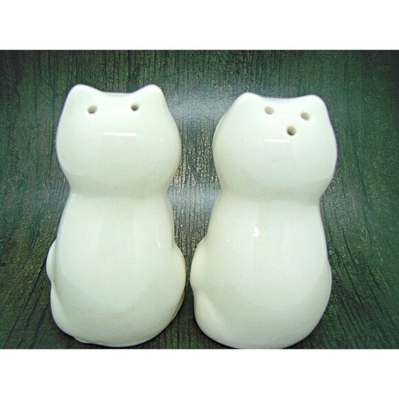 Pair of Ceramic Sitting Smiling Cat Salt & Pepper Shakers W/ Stoppers White Pink - Picture 4 of 10